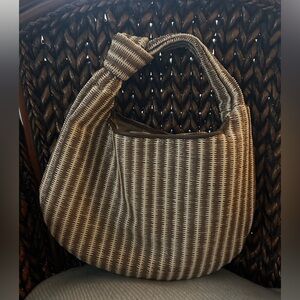 Melie Bianco The Brigitte Satchel Raffia Edition in tan/cream synthetic raffia